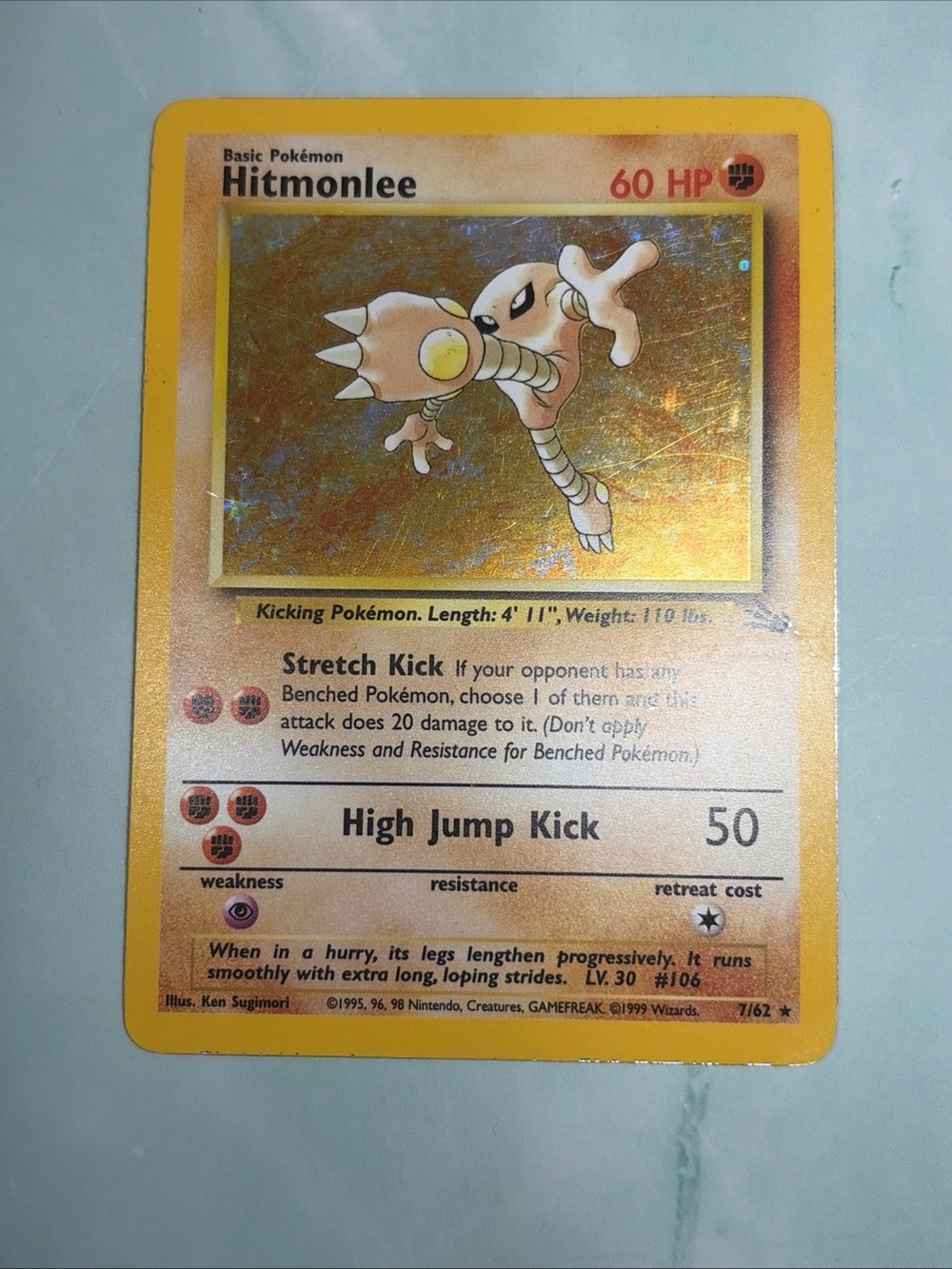 Holographic Hitmonlee Pokemon Card - 7/62 - Holo Rare